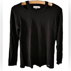 Calvin Klein Sweater Crew-Neck Cut-Out Black Knit Top Sz XS-Fall Holiday Y2k